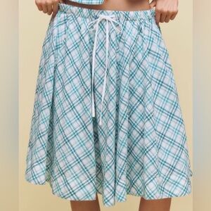 Anthropologie: Maeve Turquoise Plaid A-Line Skirt